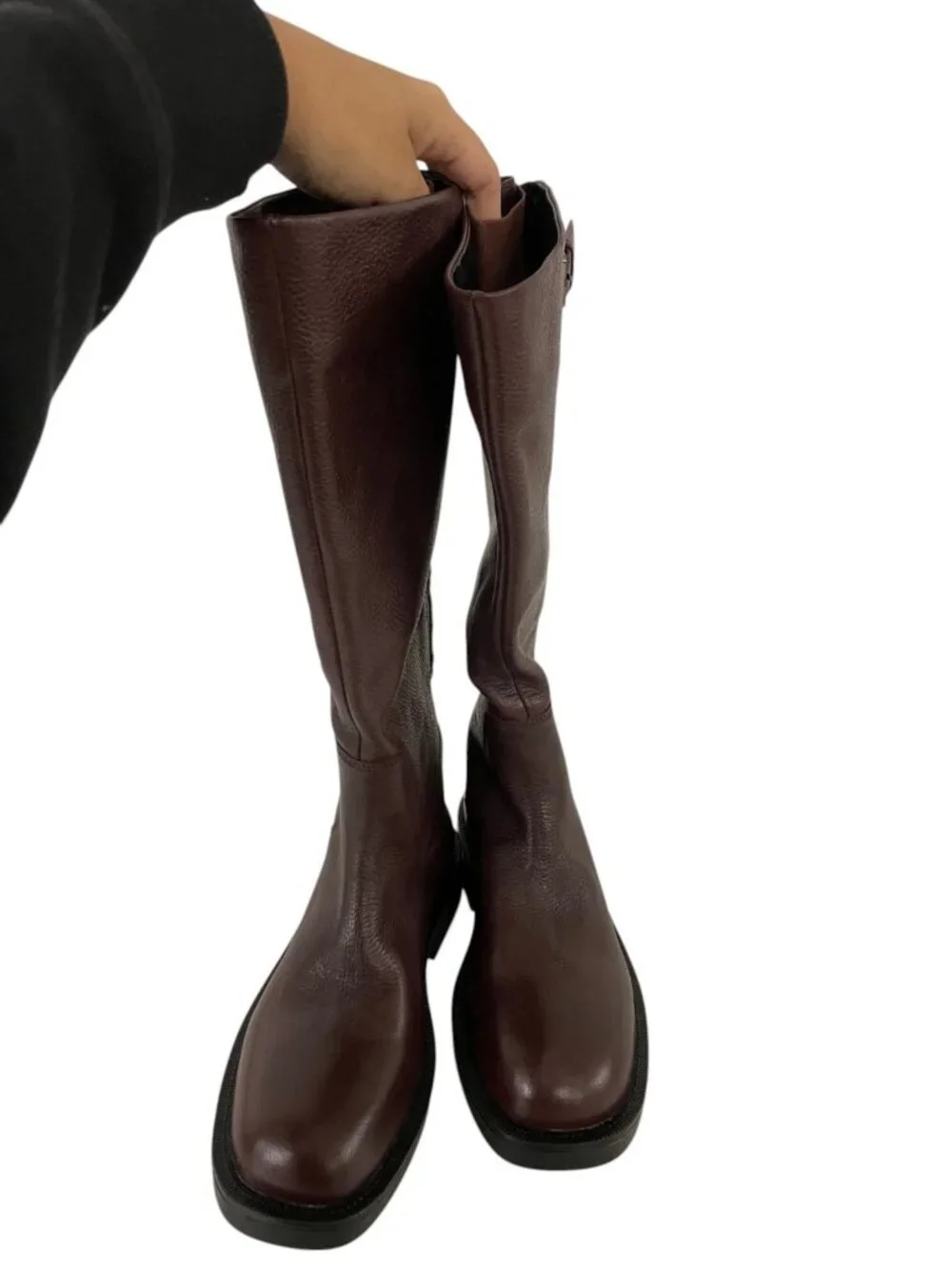 Zara Womens Leather Boots High Buckle EU 37 US 6.5 Burgundy Red 1017/410 NWOB